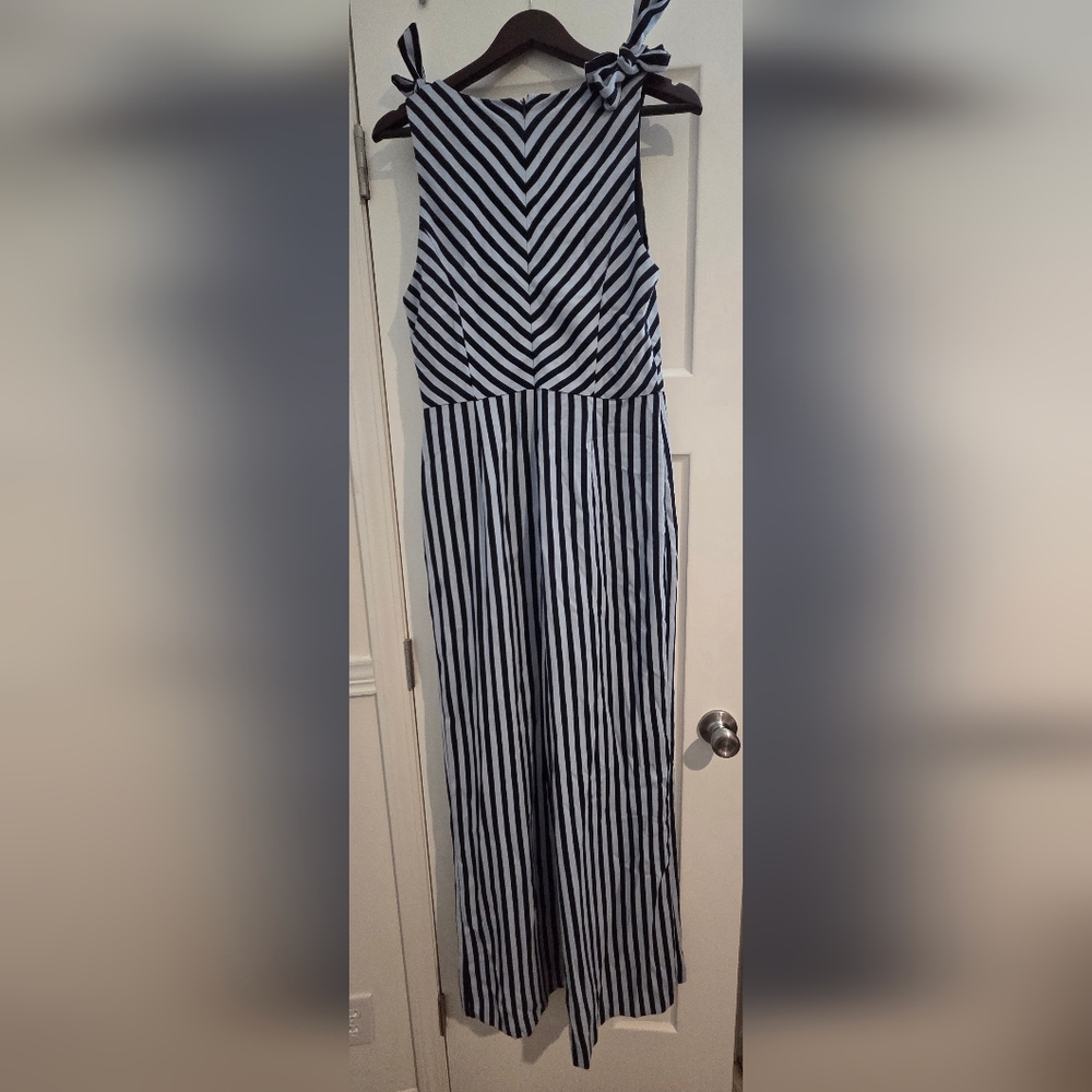 Charles Henry Blue and Navy Striped Jumpsuit